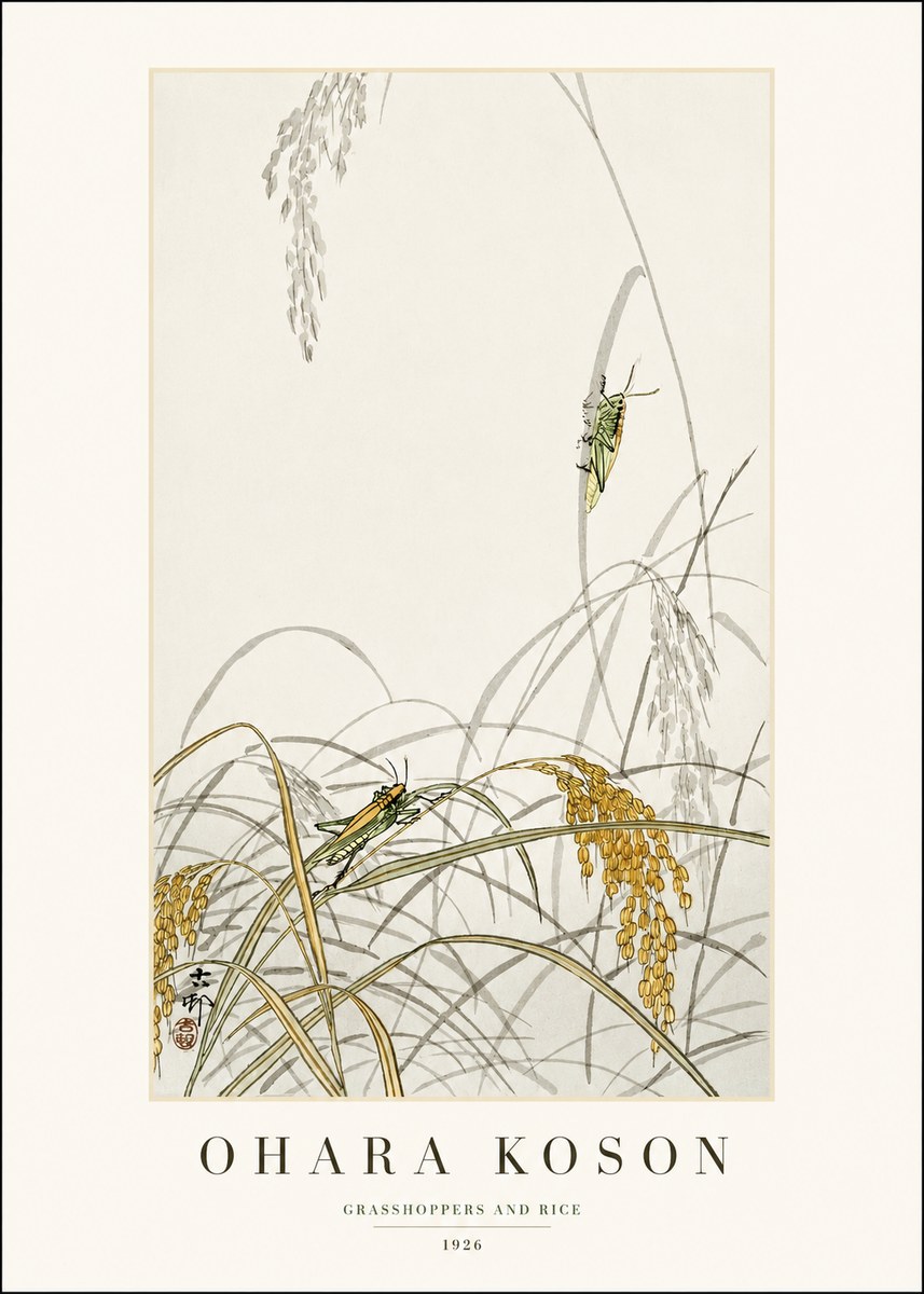 Ohara Koson Grasshoppers and Rice No1 - Plakát