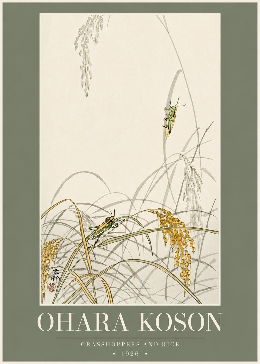 Ohara Koson Grasshoppers and Rice No2 - Plakát