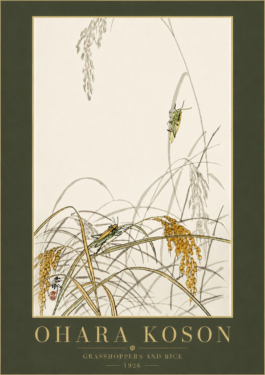 Ohara Koson Grasshoppers and Rice No6 - Plakát