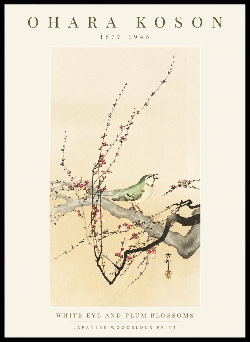 Ohara Koson White-eye and Plum Blossoms No1 - Plakát