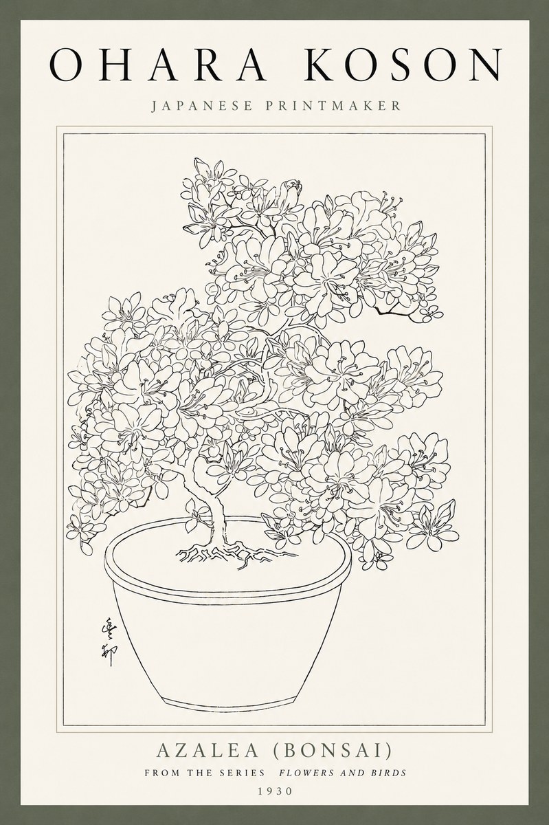 Ohara Koson Azalea (Bonsai) No4 - Plakát