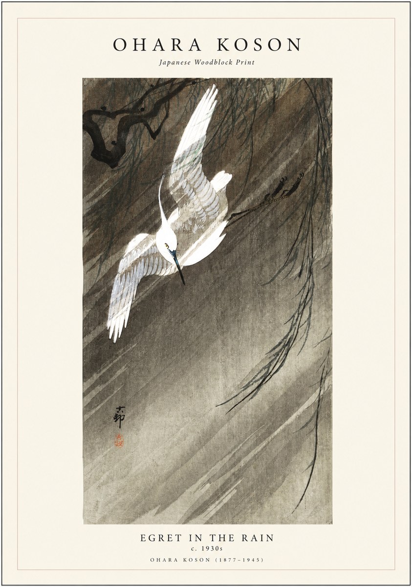Ohara Koson Egret in the Rain II No1 - Plakát