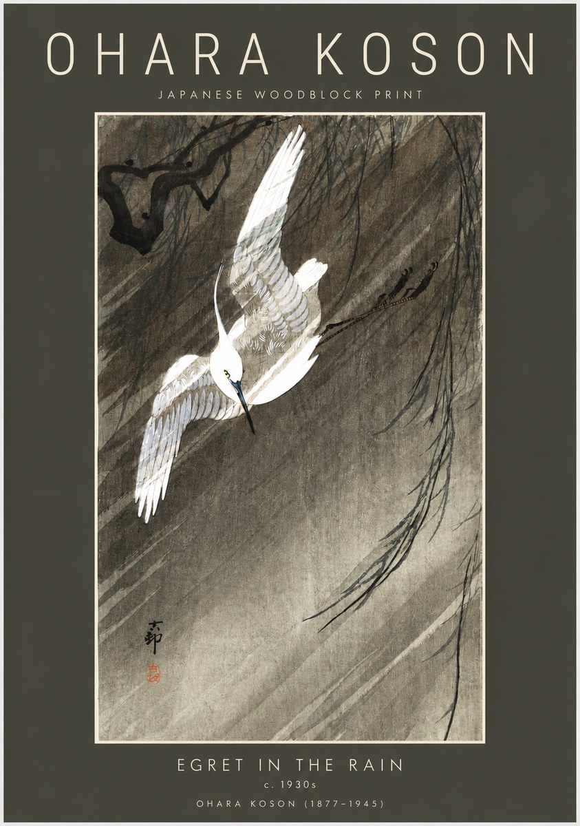 Ohara Koson Egret in the Rain II No2 - Plakát