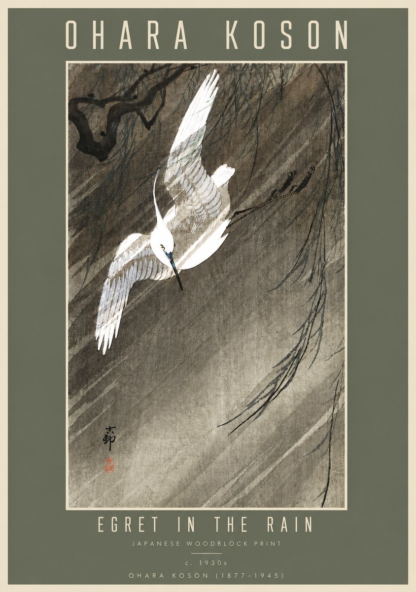 Ohara Koson Egret in the Rain II No4 - Plakát