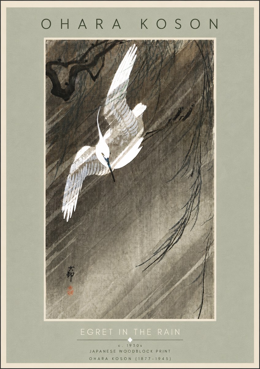 Ohara Koson Egret in the Rain II No5 - Plakát