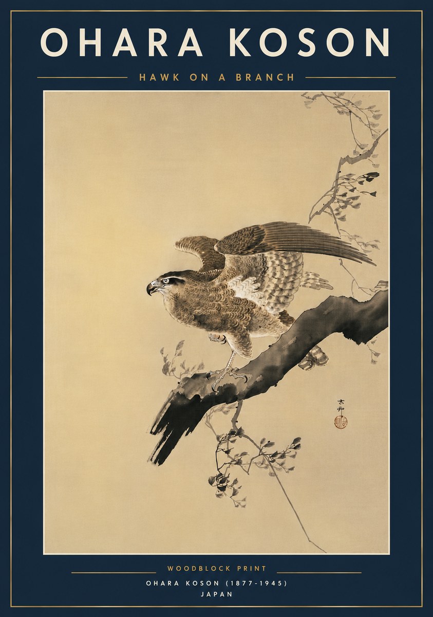 Ohara Koson Hawk on a Branch I No6 - Plakát