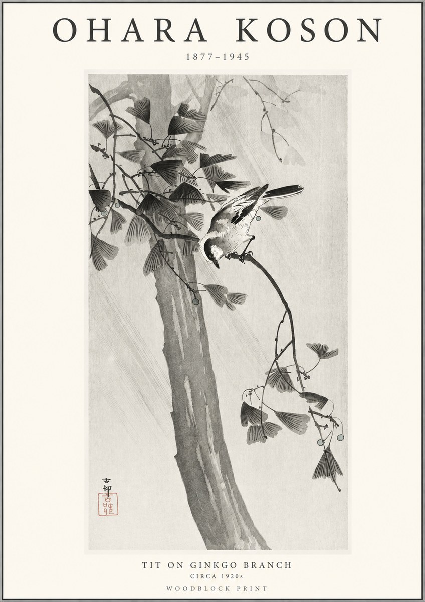 Ohara Koson Tit on Ginkgo Branch No1 - Plakát