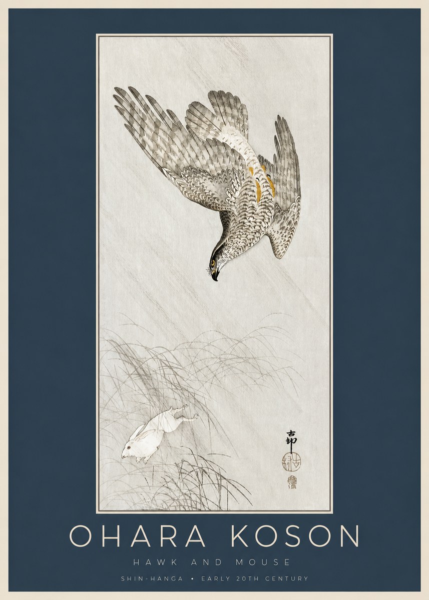 Ohara Koson Hawk and Mouse No2 - Plakát
