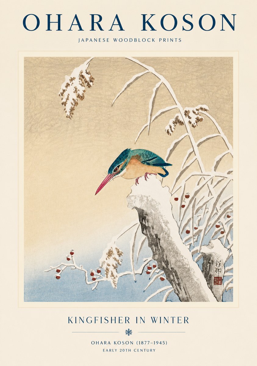 Ohara Koson Kingfisher in Winter II No1 - Plakát