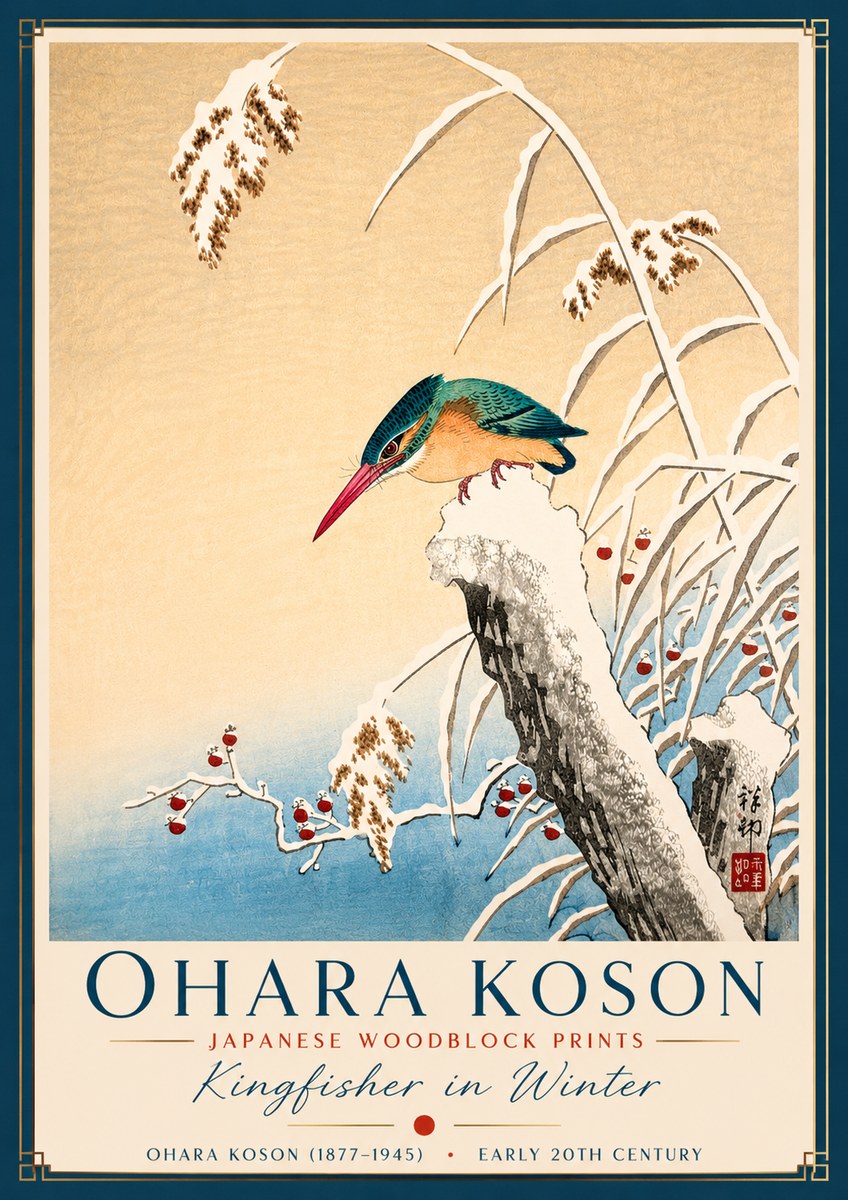 Ohara Koson Kingfisher in Winter II No2 - Plakát