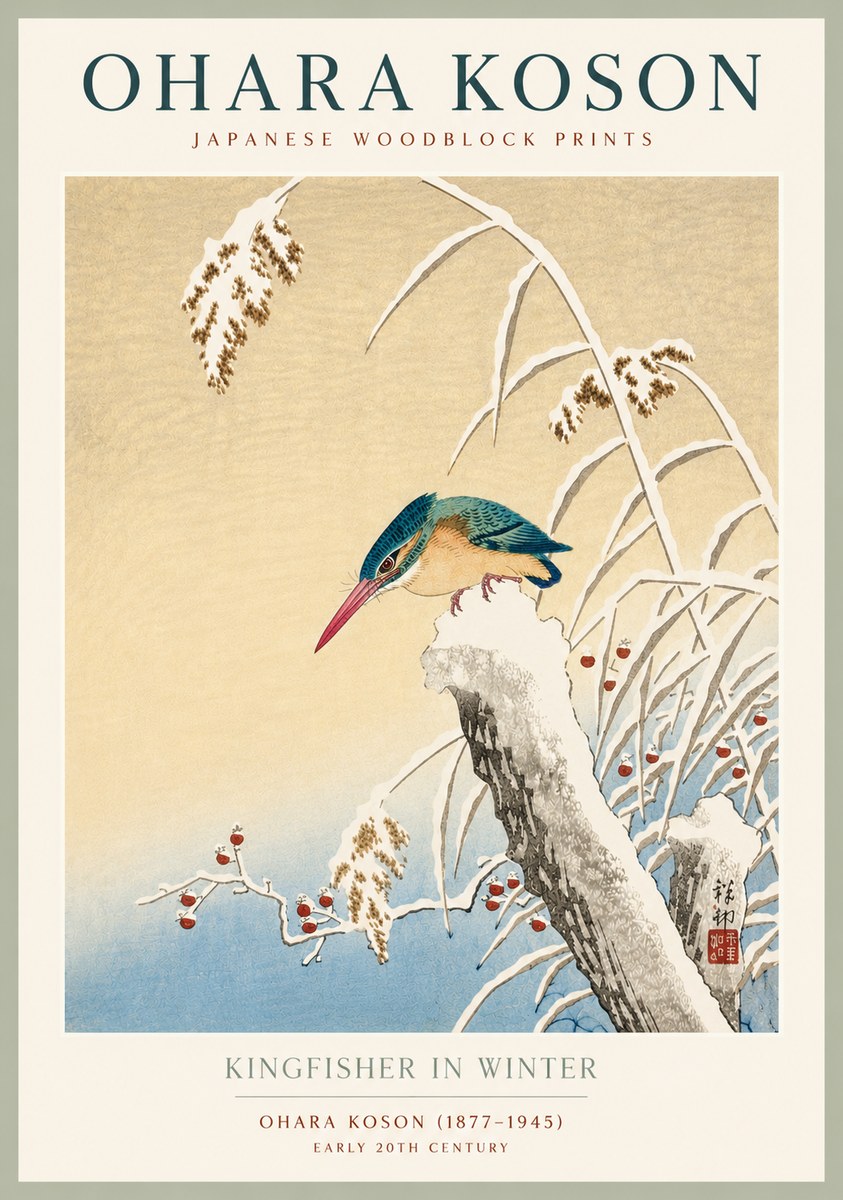 Ohara Koson Kingfisher in Winter II No4 - Plakát