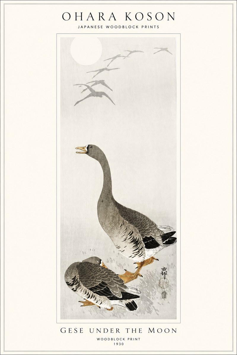 Ohara Koson Gese Under the Moon No1 - Plakát