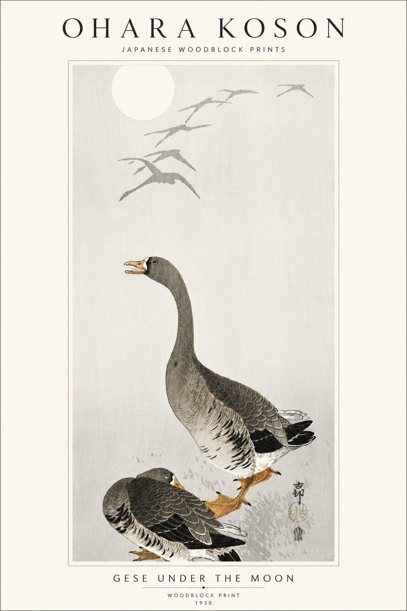 Ohara Koson Gese Under the Moon No5 - Plakát