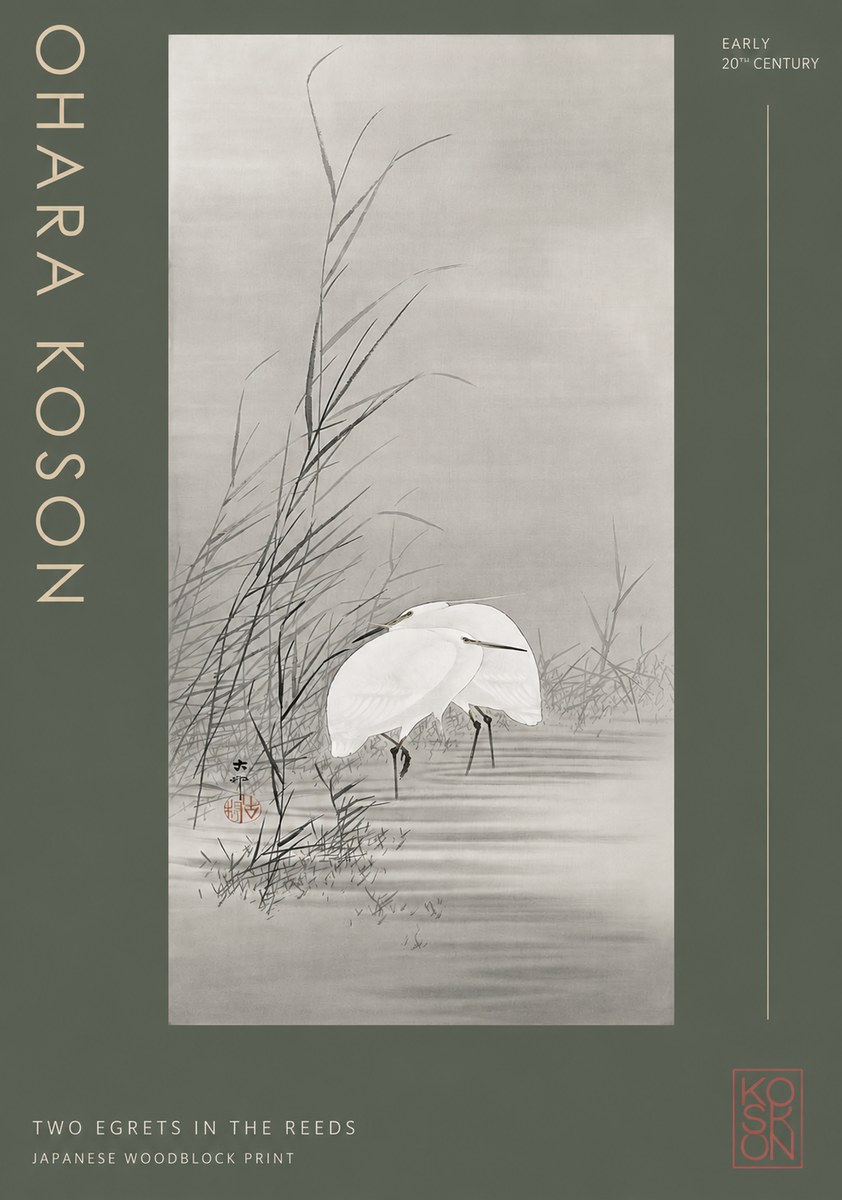 Ohara Koson Two Egrets in the Reeds No2 - Plakát