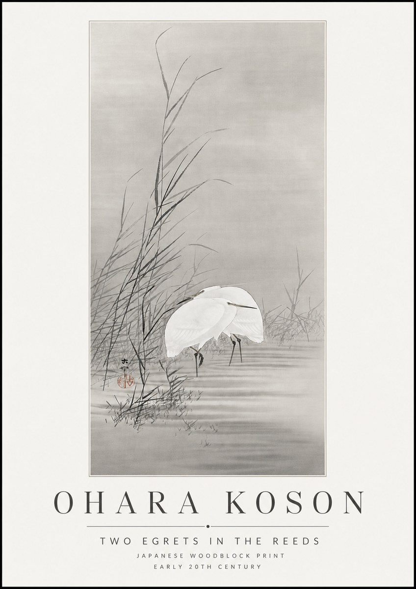 Ohara Koson Two Egrets in the Reeds No3 - Plakát