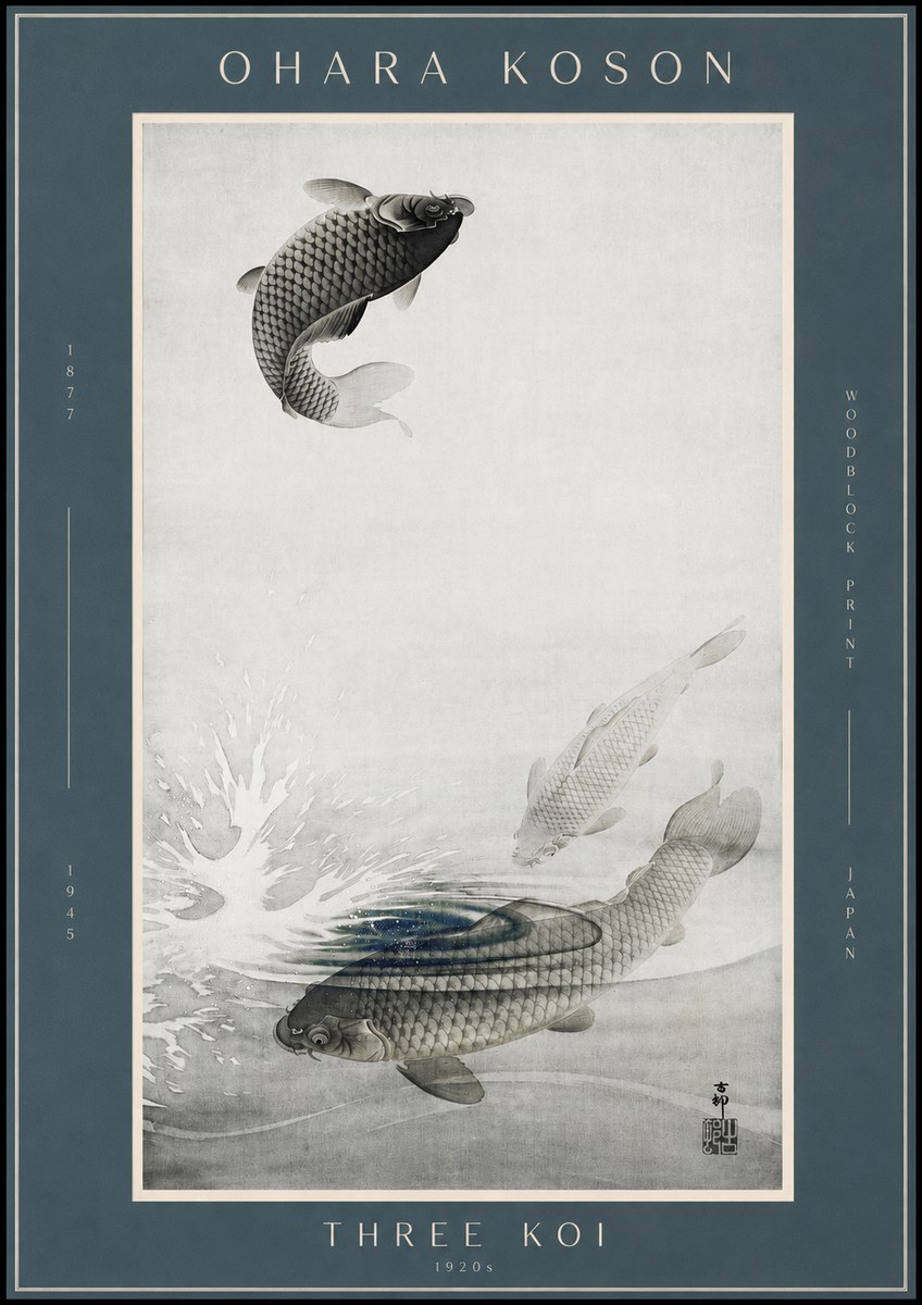 Ohara Koson Three Koi No2 - Plakát