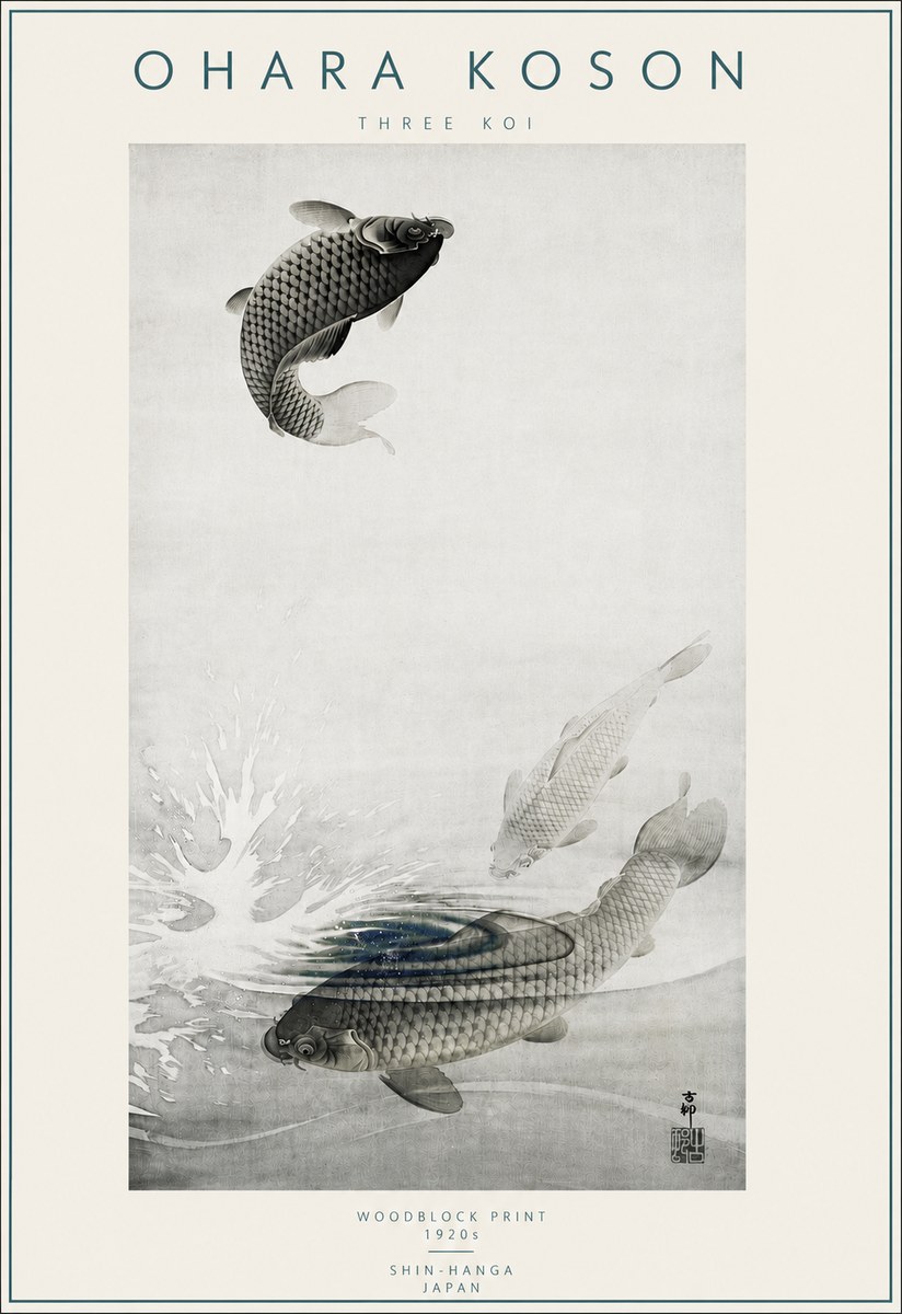 Ohara Koson Three Koi No4 - Plakát
