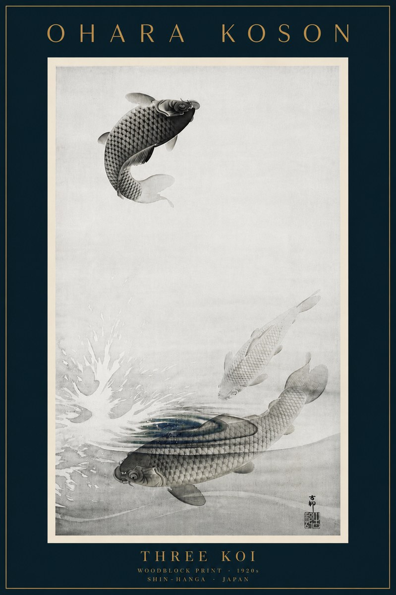 Ohara Koson Three Koi No6 - Plakát