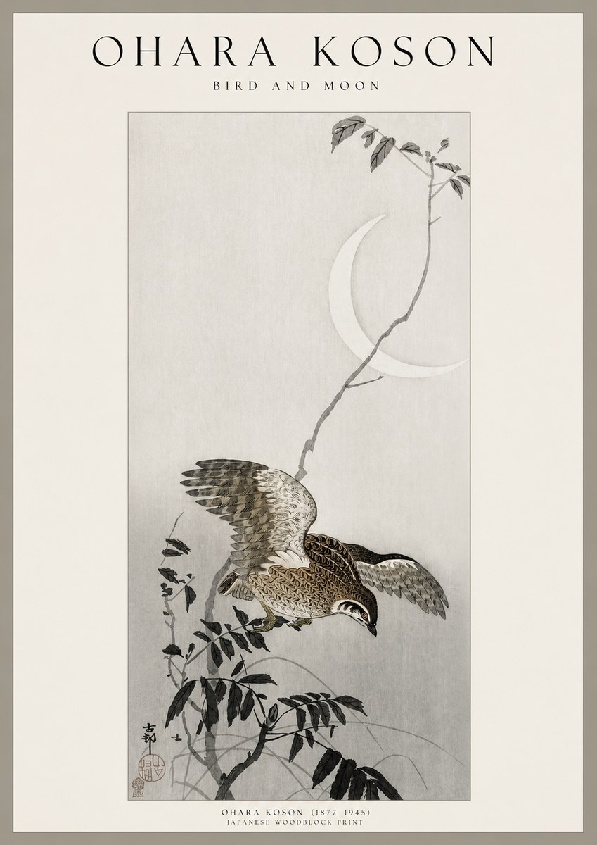Ohara Koson Bird and Moon No1 - Plakát