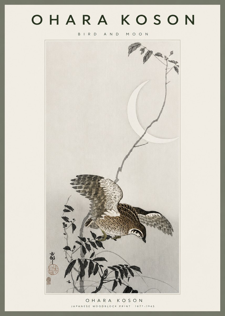 Ohara Koson Bird and Moon No2 - Plakát