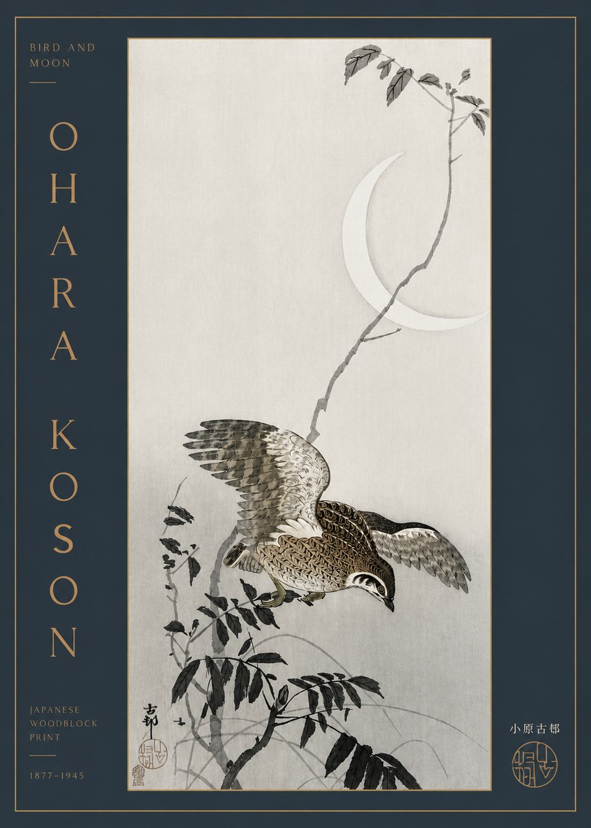Ohara Koson Bird and Moon No3 - Plakát