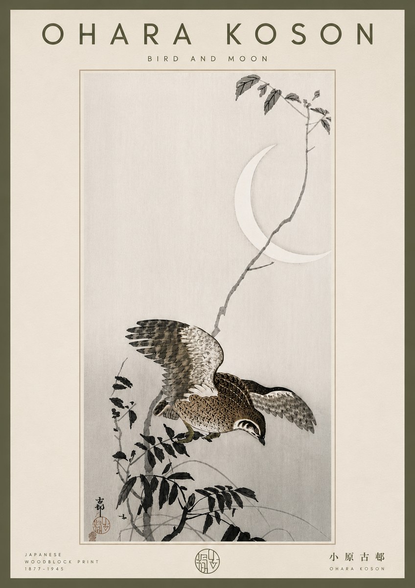Ohara Koson Bird and Moon No6 - Plakát