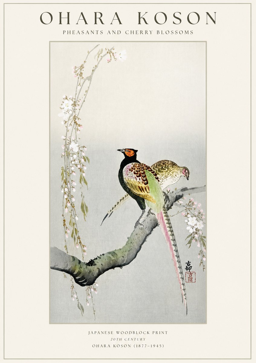 Ohara Koson Pheasants and Cherry Blossoms II No1 - Plakát