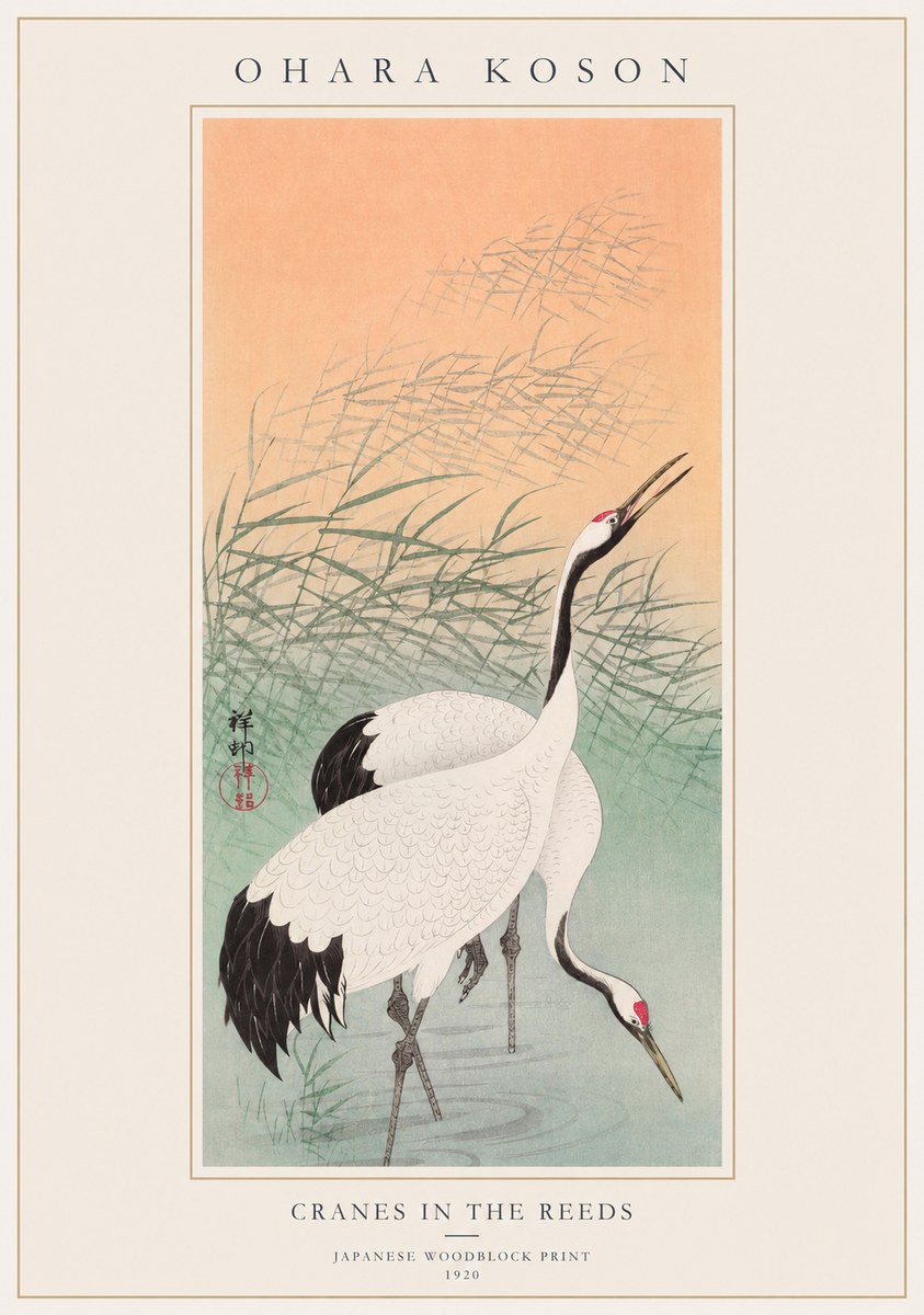 Ohara Koson Cranes in the Reeds No1 - Plakát