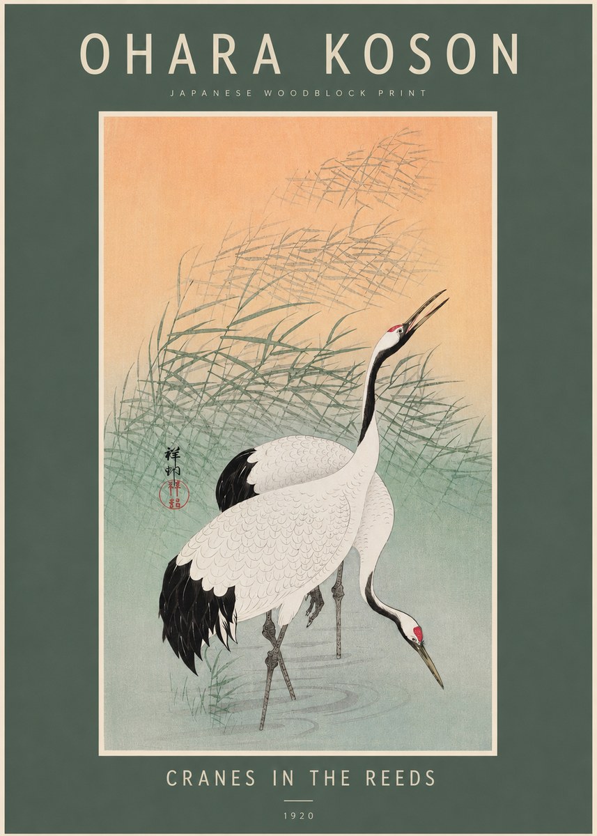 Ohara Koson Cranes in the Reeds No2 - Plakát