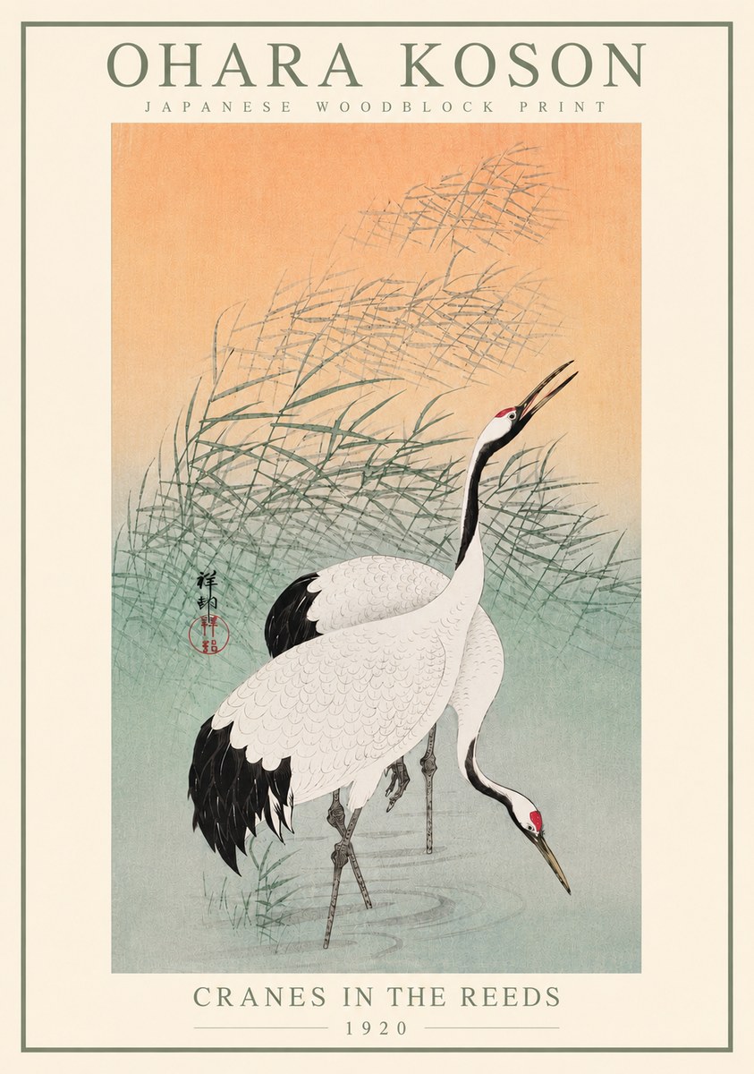 Ohara Koson Cranes in the Reeds No5 - Plakát