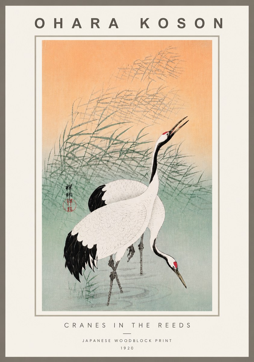 Ohara Koson Cranes in the Reeds No6 - Plakát