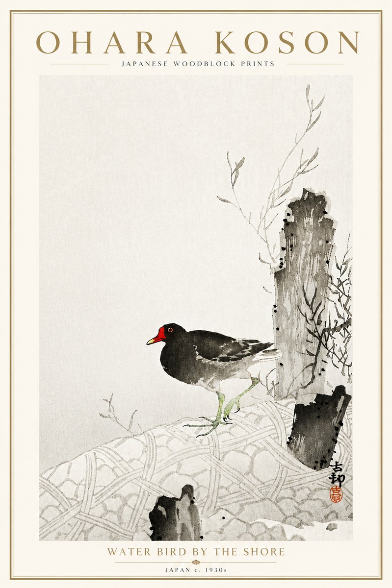 Ohara Koson Water Bird by the Shore No6 - Plakát