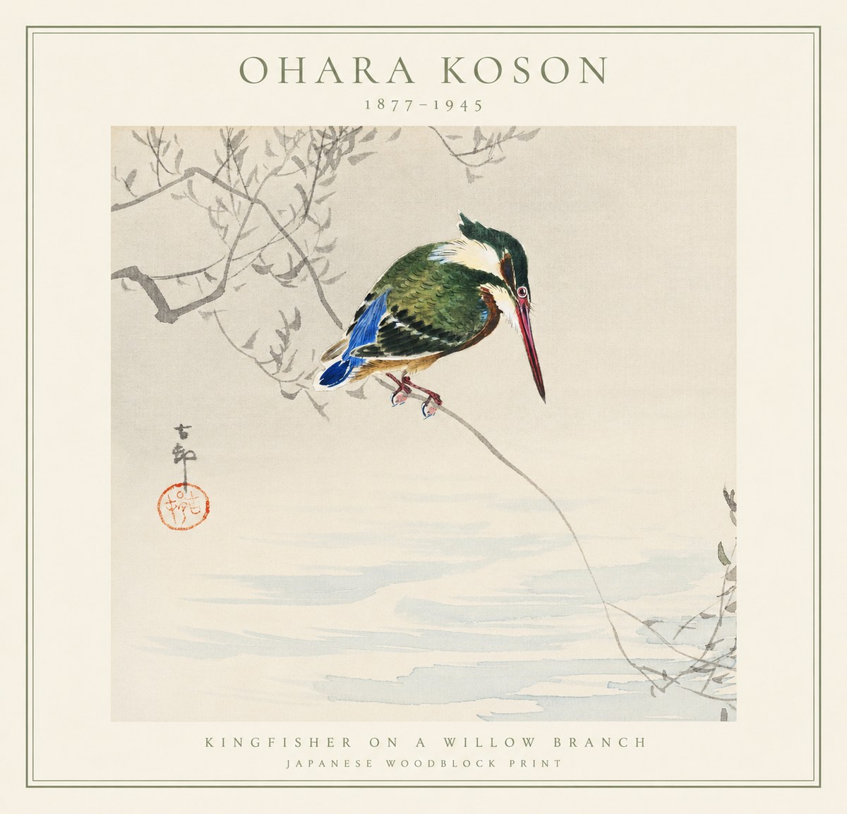 Ohara Koson Kingfisher on a Willow Branch No1 - Plakát