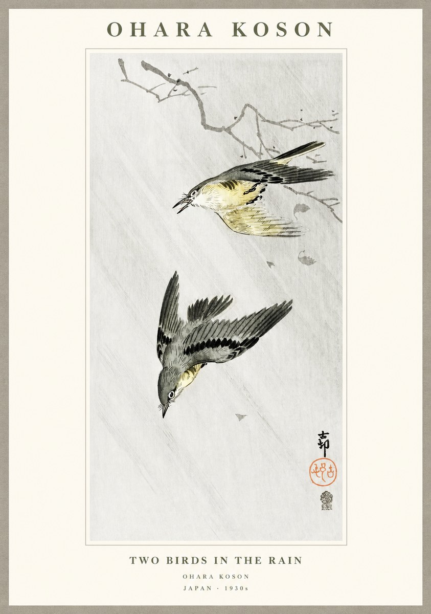 Ohara Koson Two Birds in the Rain No1 - Plakát