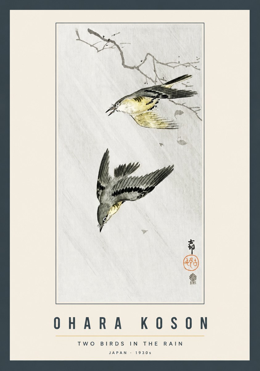 Ohara Koson Two Birds in the Rain No2 - Plakát