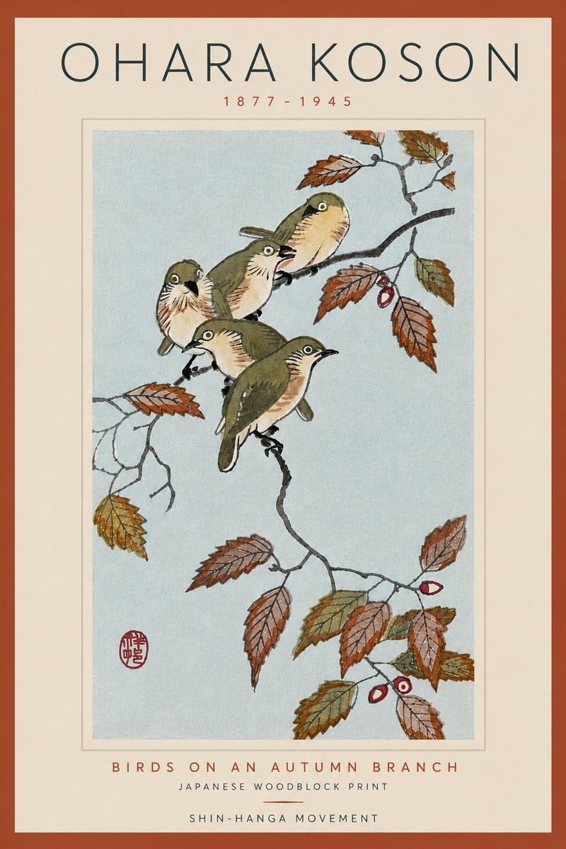 Ohara Koson Birds on an Autumn Branch No6 - Plakát