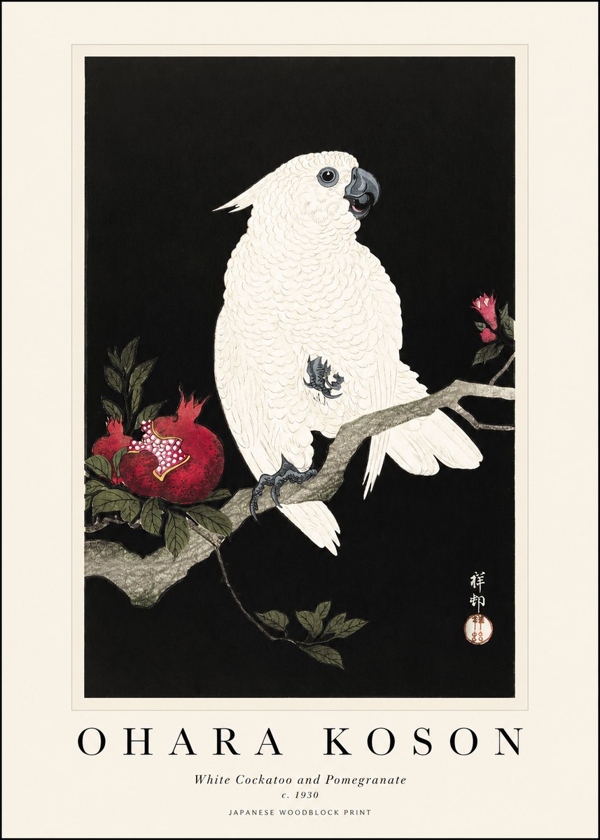 Ohara Koson White Cockatoo and Pomegranate I No1 - Plakát