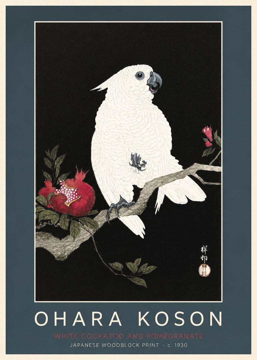 Ohara Koson White Cockatoo and Pomegranate I No2 - Plakát