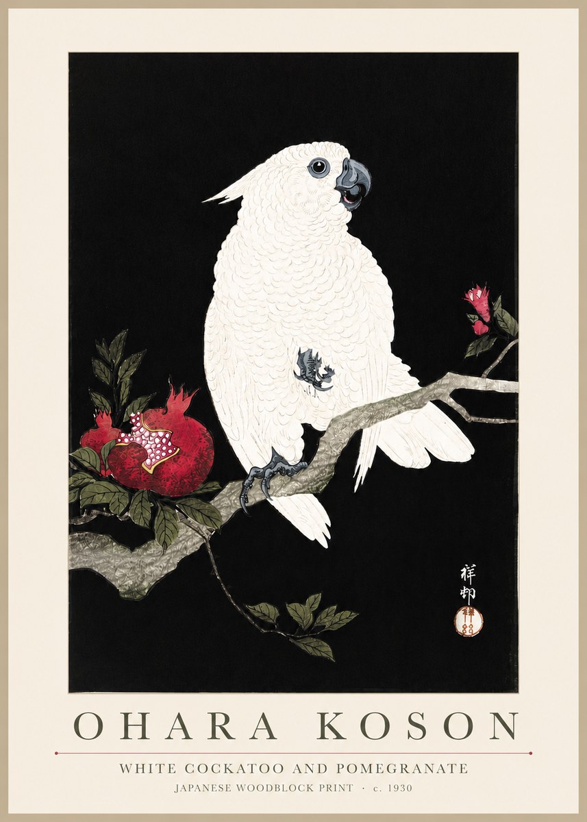 Ohara Koson White Cockatoo and Pomegranate I No3 - Plakát