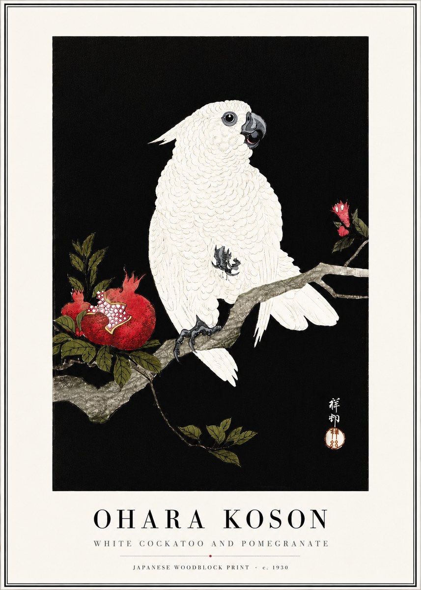 Ohara Koson White Cockatoo and Pomegranate I No4 - Plakát