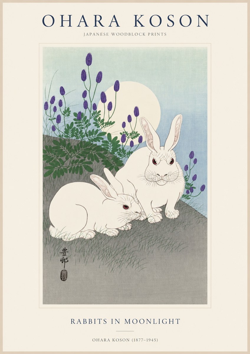 Ohara Koson Rabbits in Moonlight No1 - Plakát