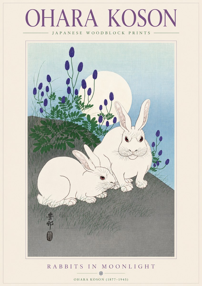 Ohara Koson Rabbits in Moonlight No3 - Plakát