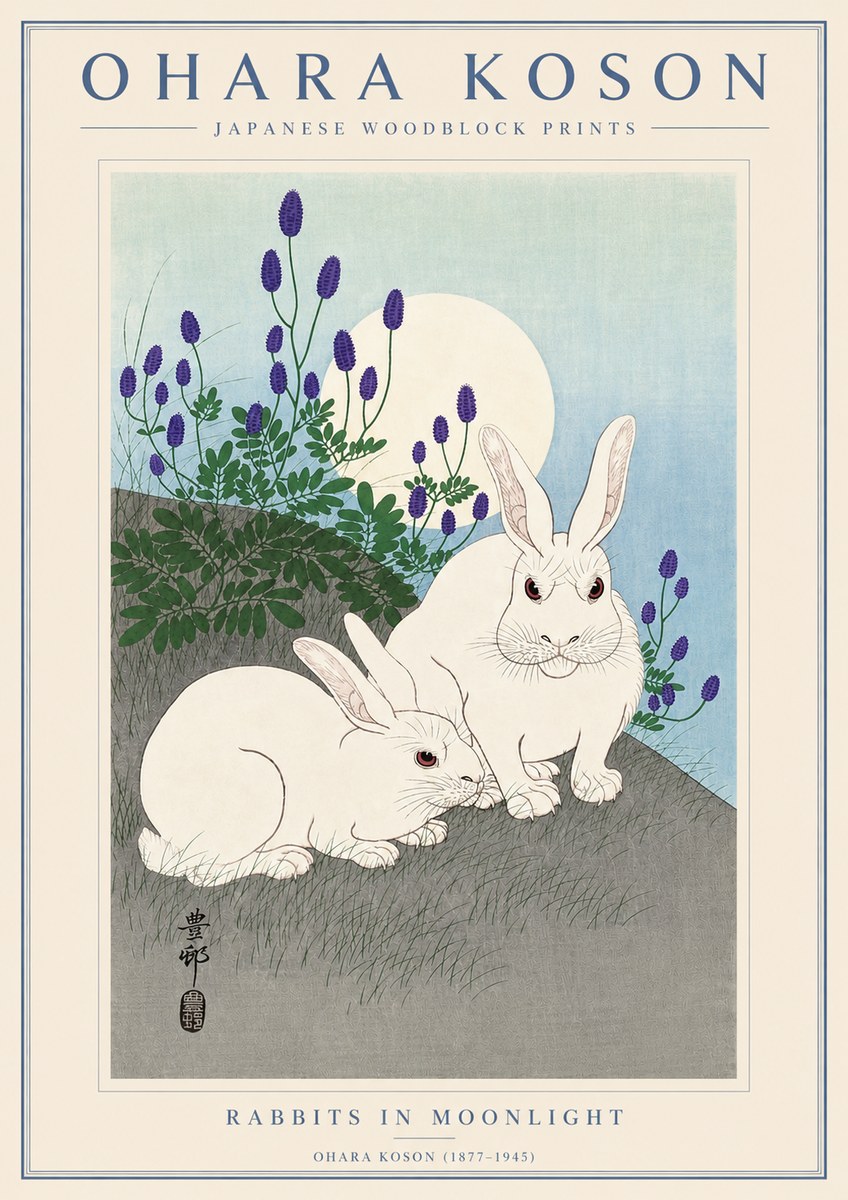 Ohara Koson Rabbits in Moonlight No4 - Plakát
