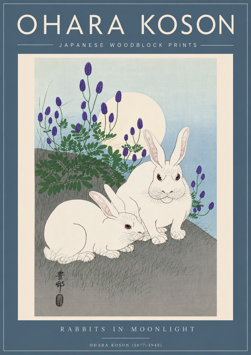 Ohara Koson Rabbits in Moonlight No5 - Plakát