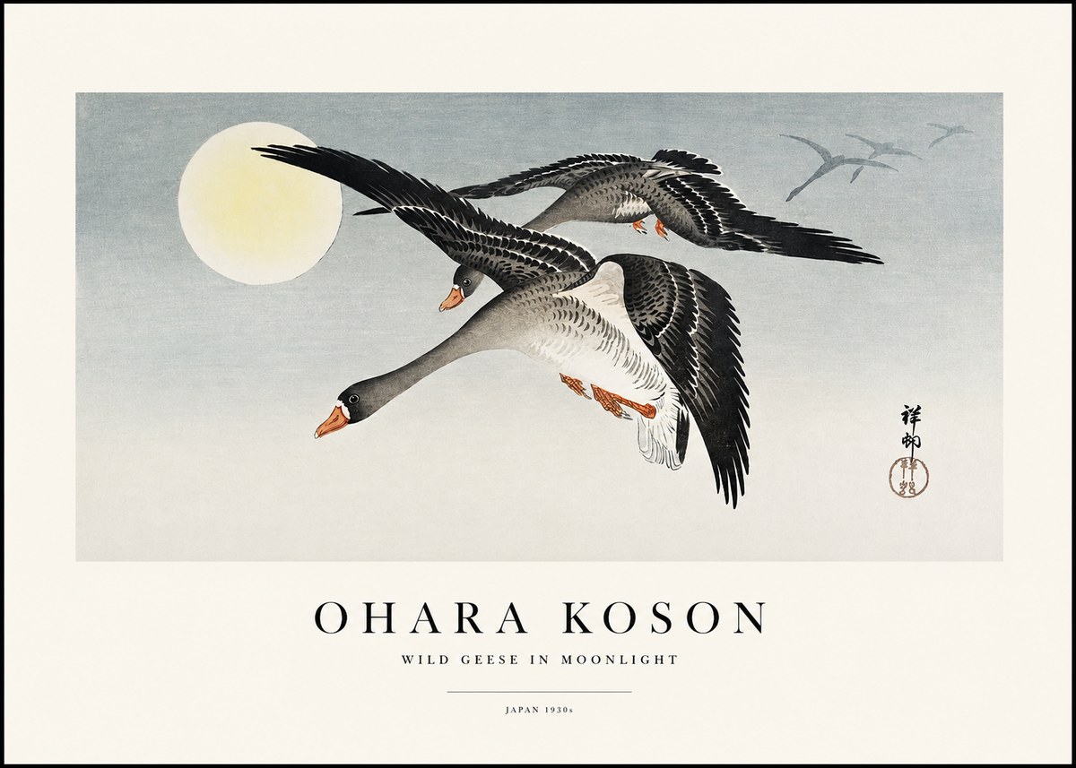 Ohara Koson Wild Geese in Moonlight III No1 - Plakát