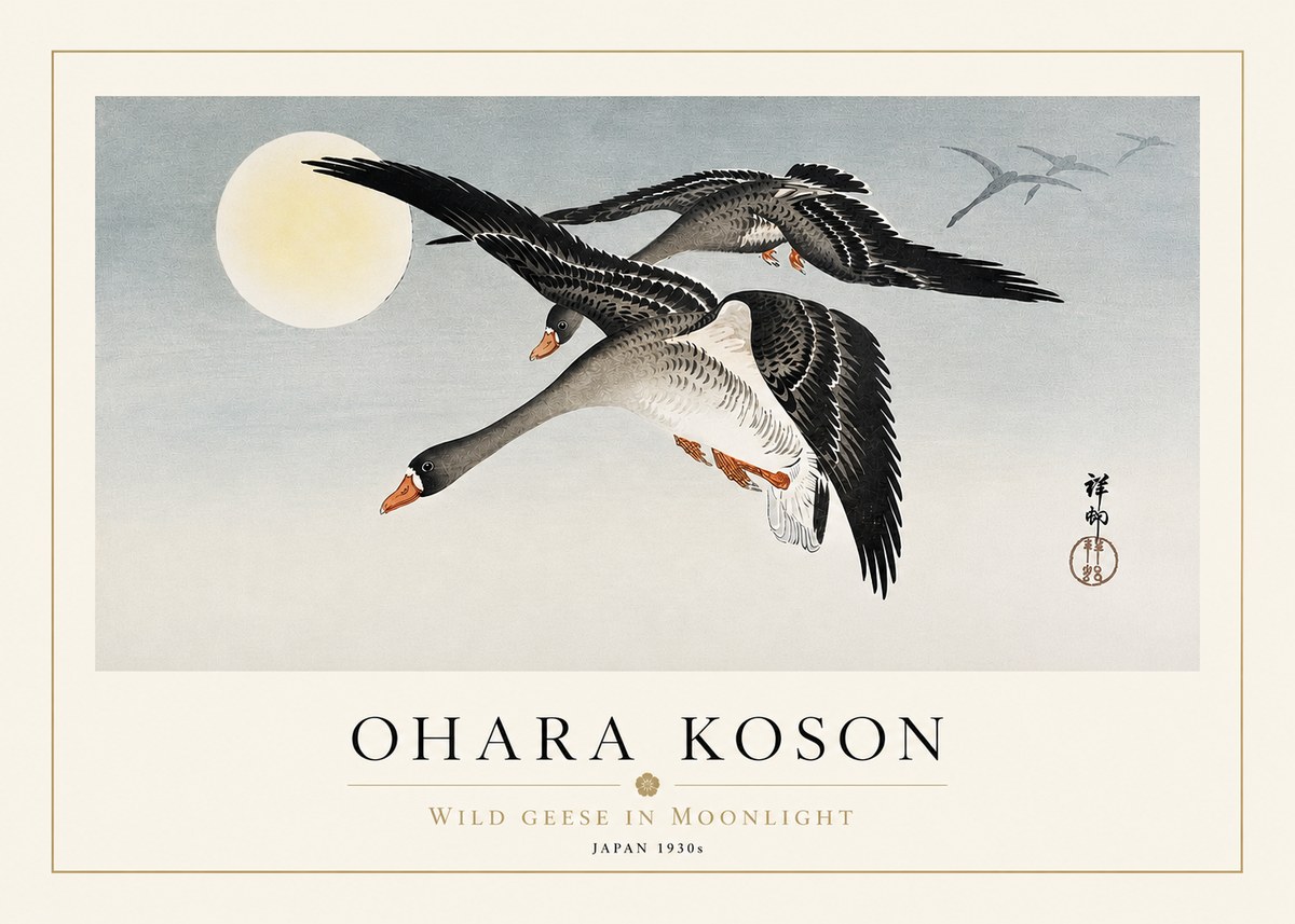Ohara Koson Wild Geese in Moonlight III No3 - Plakát