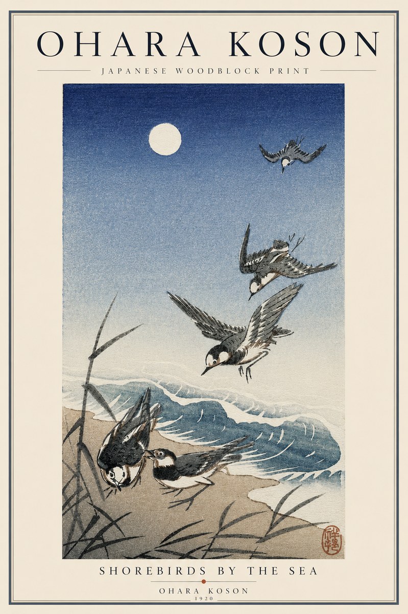 Ohara Koson Shorebirds by the Sea No3 - Plakát
