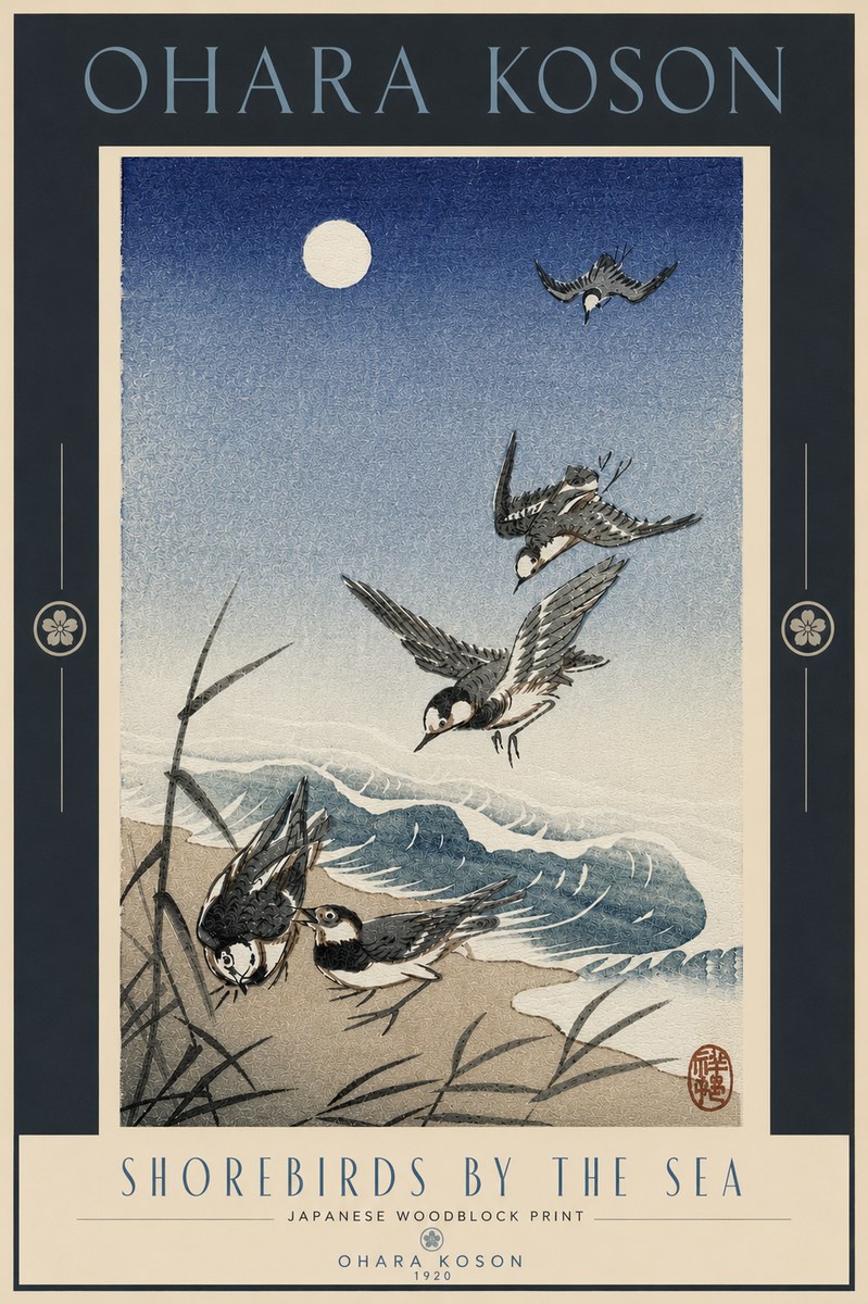 Ohara Koson Shorebirds by the Sea No4 - Plakát