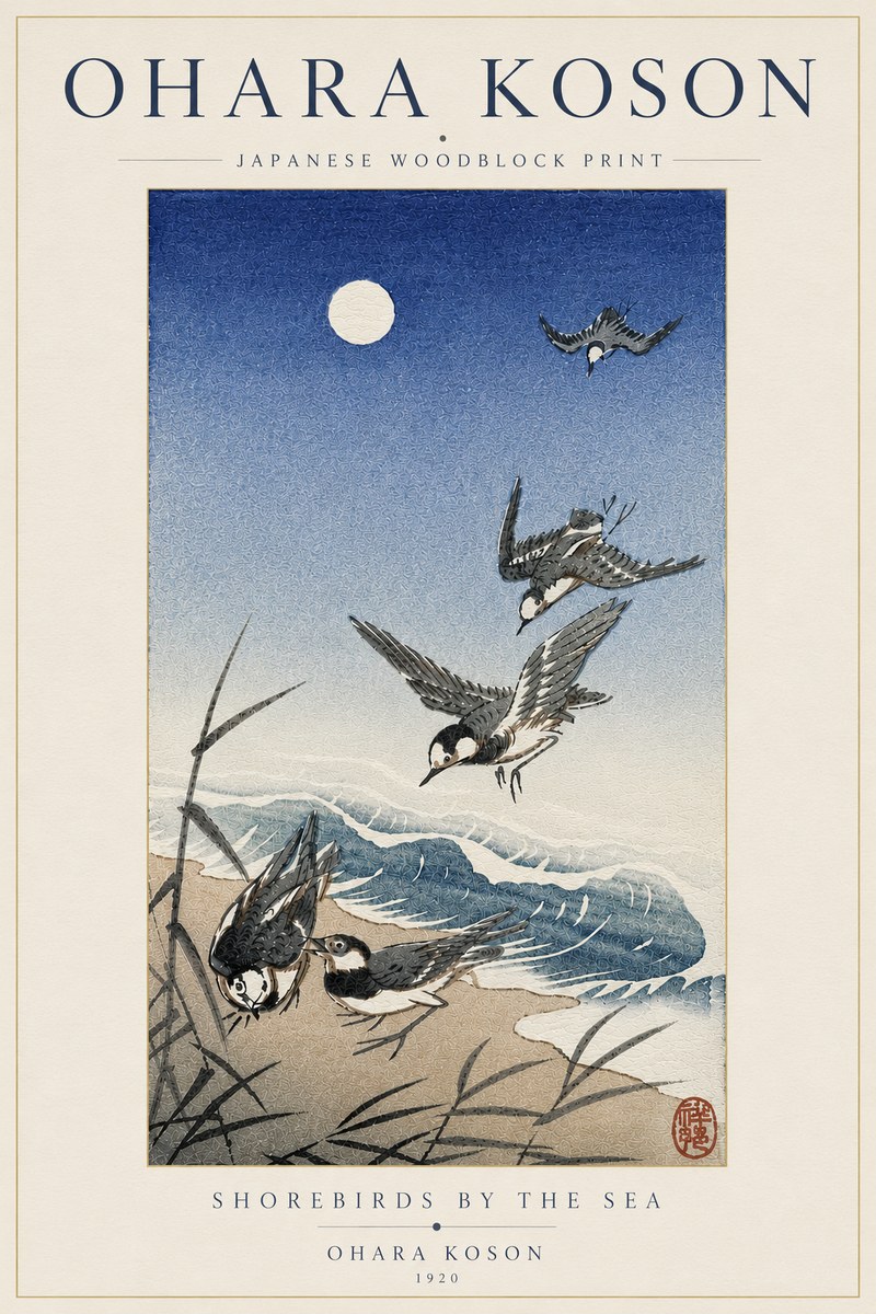 Ohara Koson Shorebirds by the Sea No6 - Plakát