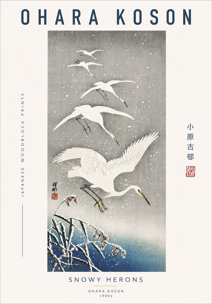 Ohara Koson Snowy Herons No4 - Plakát